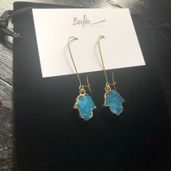 New Handmade Druzy Hamsa Hand Drop Earrings - Picture 8 of 10